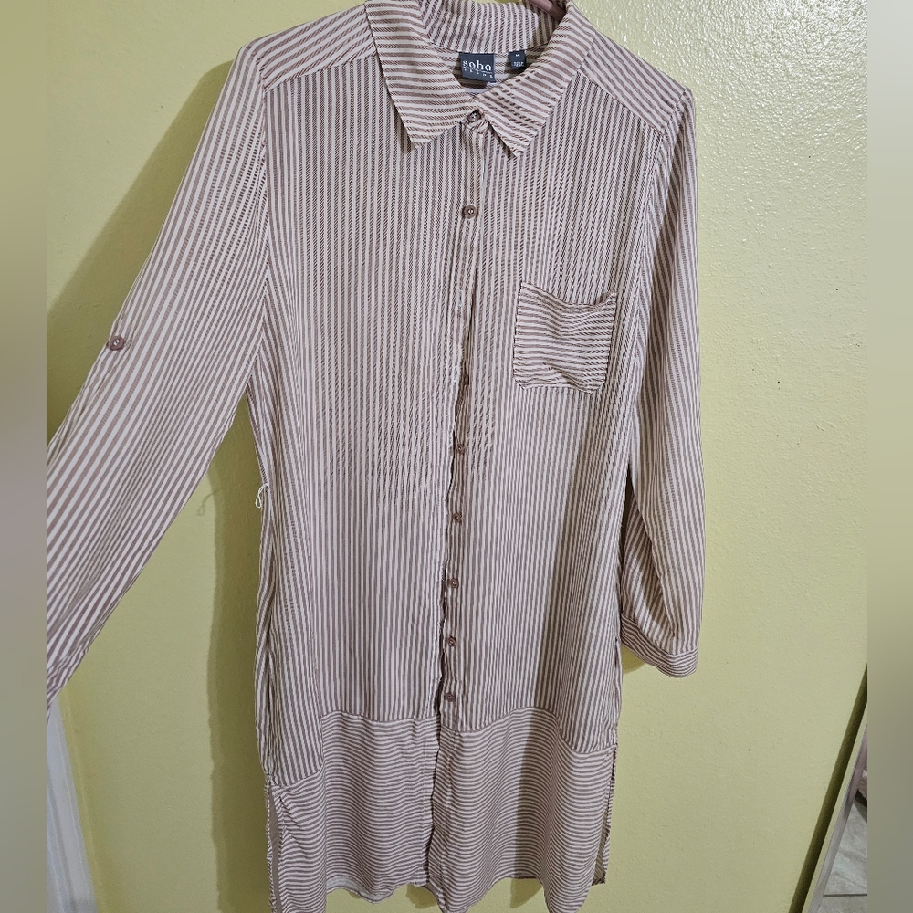 Soho Tan and White Striped Button Down Shirt